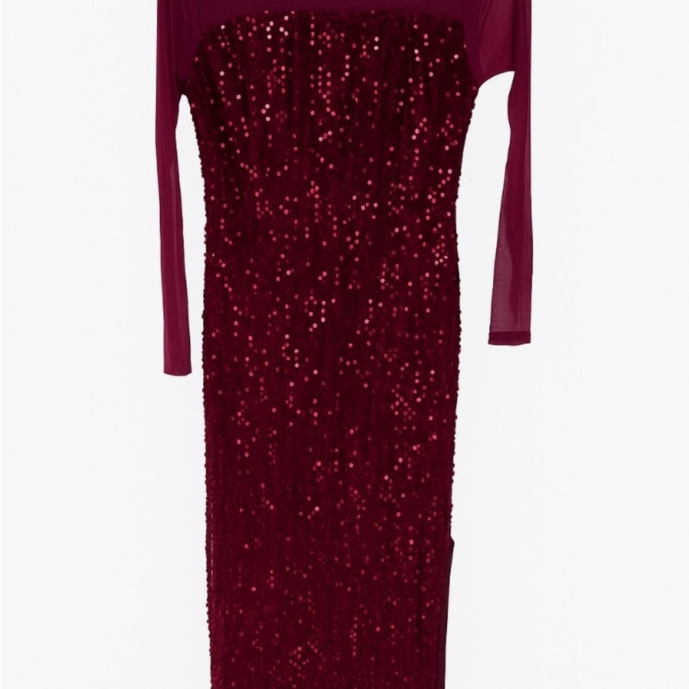 Grace Karin Long Sleeve Burgundy Sequin Evening Dress Holiday Gown